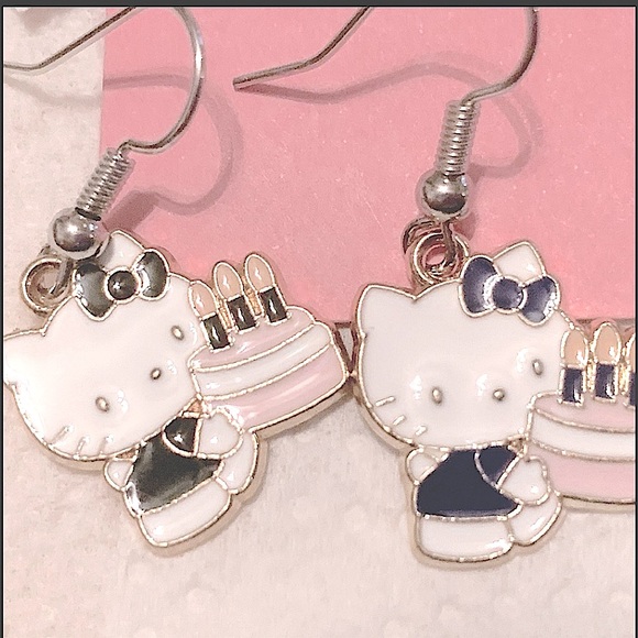 Hello Kitty Birthday Dangle Earrings Cat Cake stainless steel Ear wires NEW - Picture 12 of 13